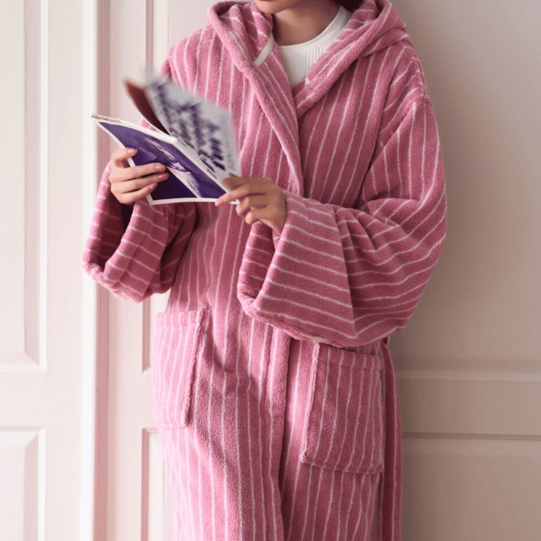 Jacquard-Bademantel Bio-Baumwolle Streifenmuster Luxuriöser Morgenmantel Spa-Qualität Wellness Damen Herren Unisex | Sansoti