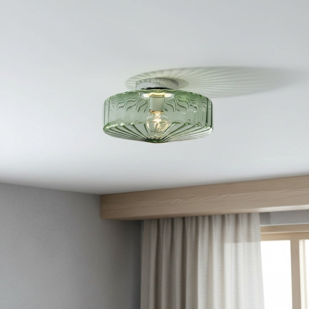 Vintage Geribbeld Glazen Plafondlamp Groen – Klassieke Verlichting voor Eetkamer, Entree & Gang | Sansoti