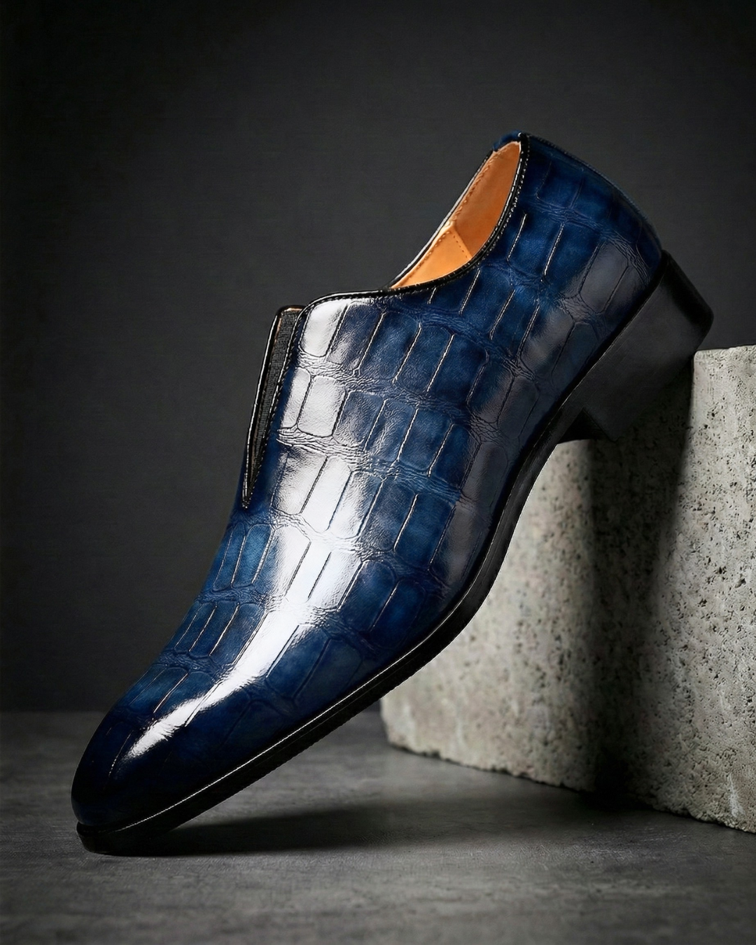 Loafers Heren Leer Croco Textuur Instappers Bruin Navy Zwart Comfortabel Schoeisel Visserprint Casual | Sansoti