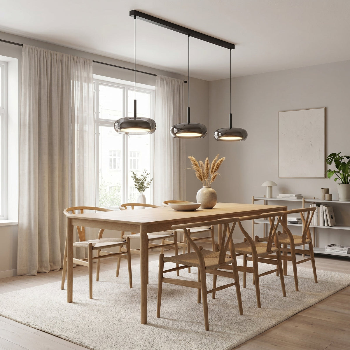 Suspension triple pour îlot de cuisine verre & fer LED réglable design moderne surface d’éclairage 15m² | Sansoti