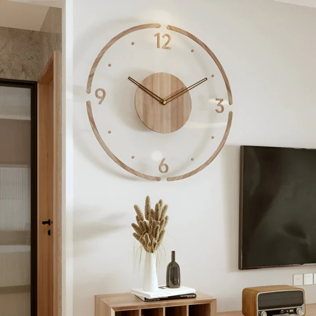 Stille Wandklok 30cm Acryl & Hout Geruisloos Uurwerk Scandinavisch Design Woonkamer Slaapkamer Kantoor | Sansoti