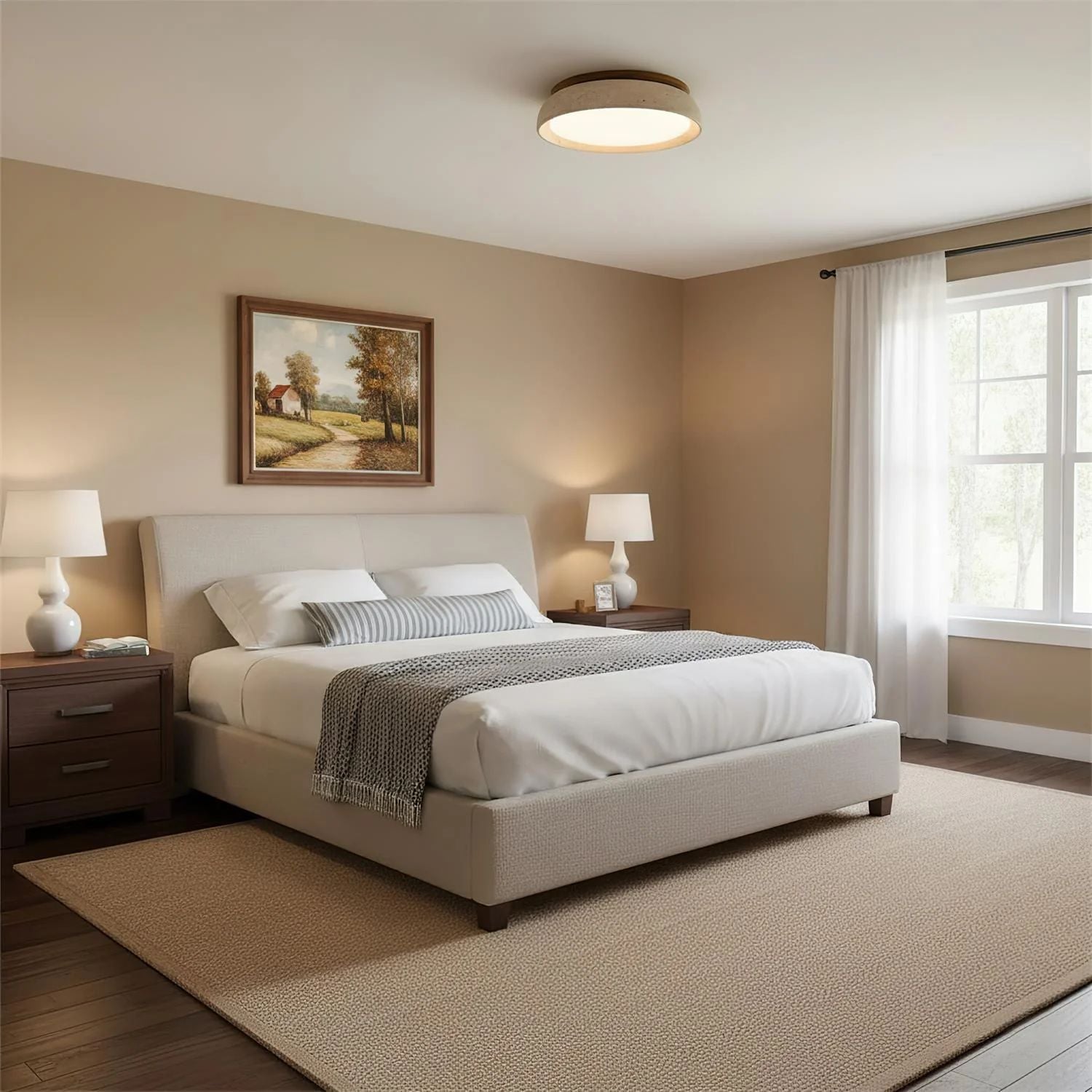 Depiara Deckenleuchte Travertin Holz LED 3000K Beige Deckenbeleuchtung Wohnzimmer Schlafzimmer Flur Badezimmer modern minimalistisch | Restfield
