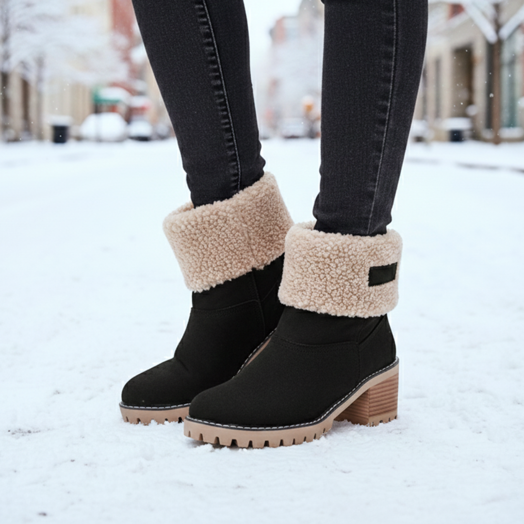 Damenstiefel Winter Warm Gefüttert Kunstsuede Blockabsatz Rutschfeste Stiefeletten Schwarz Braun Bequem Damen | Sansoti