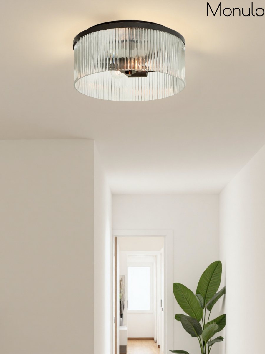 Geribbelde Glazen Plafondlamp Modern Laagbouw Ontwerp Slaapkamer Woonkamer Gang | Sansoti