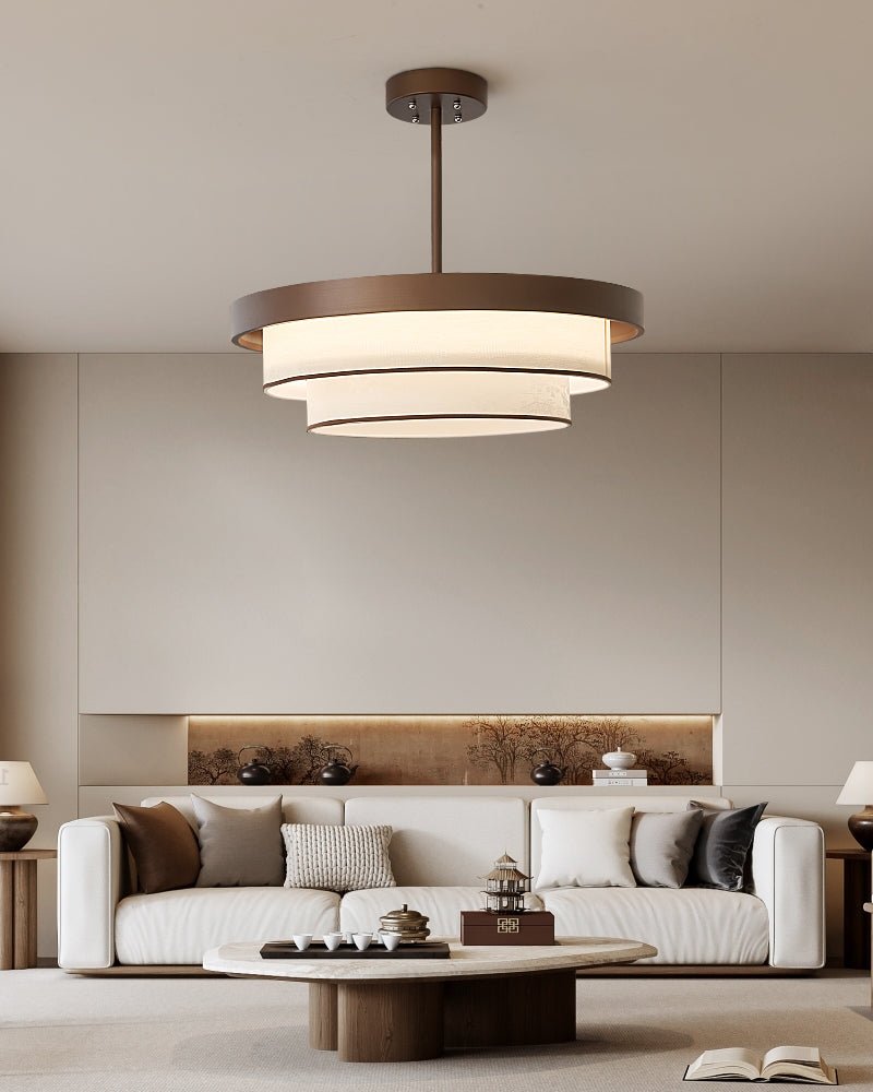 Gelaagde Hanglamp met Stoffen Ringen Brons Wit LED voor Eetkamer Entree Hoog Plafond Modern Scandinavisch | Sansoti