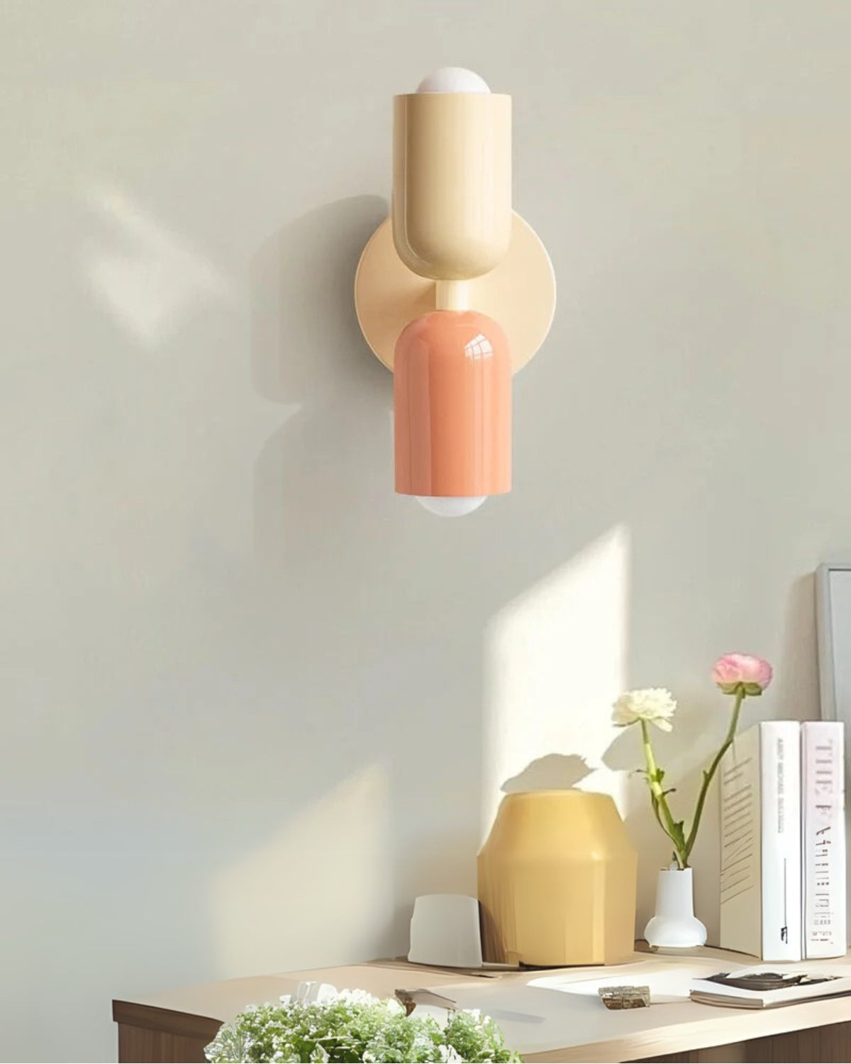 Dubbele Wandlamp met Ronde Lampenkappen – Modern Design in Groen, Beige, Rood of Roze – Sfeerverlichting voor Slaapkamer, Woonkamer en Hal | Sansoti