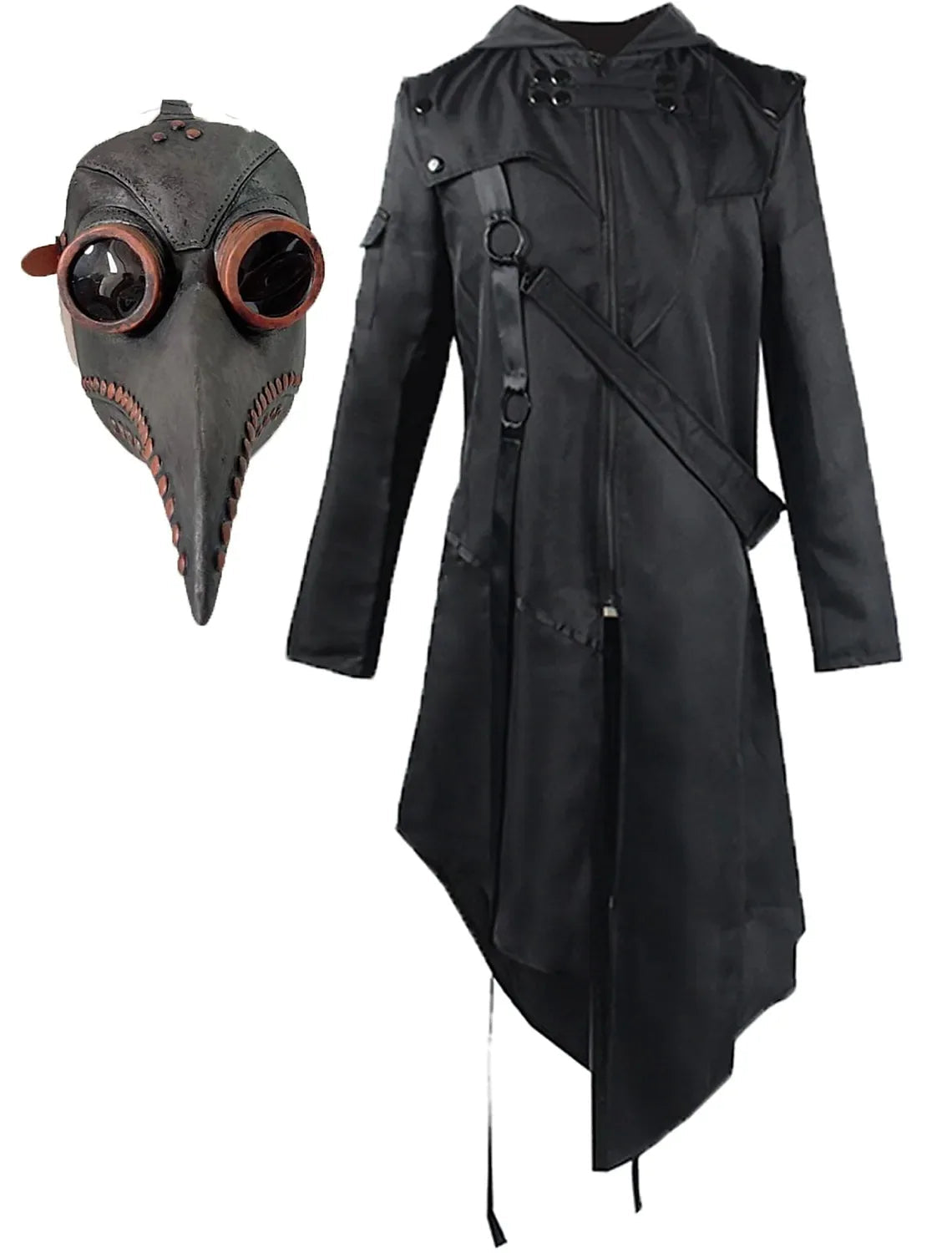 Gothic Steampunk Long Coat for Men Black Faux Leather Costume Coat Historical Pirate Costume Halloween | Sansoti
