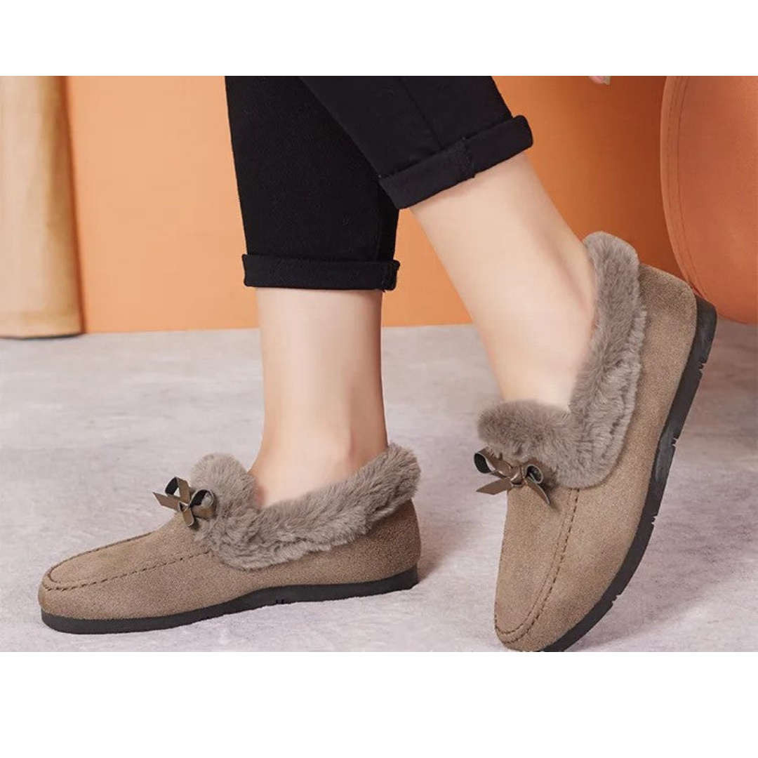 Dames Huissloffen met Pluche Voering Antislip Zool Winterschoenen Strik Comfortabel Warm Binnenslippers | Sansoti