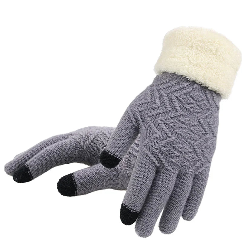 Touchscreen Gloves with Fleece Lining Windproof Knitted Winter Gloves One Size Warm Unisex | Sansoti