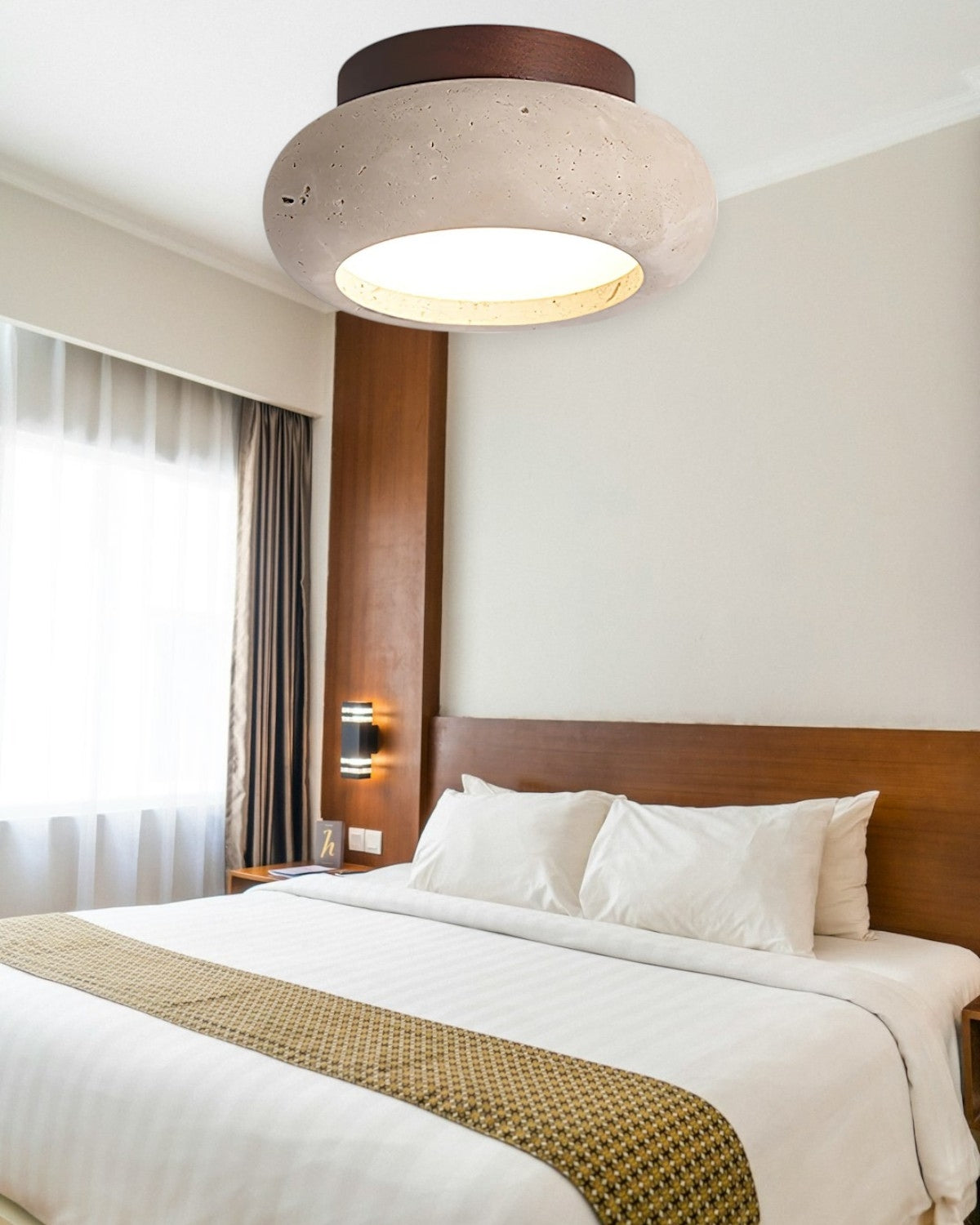 Plafondlamp acryl natuurtinten walnoot beige woonkamer slaapkamer gang warm licht diffuus elegant Scandinavisch design modern minimalisme interieur verlichting | Sansoti