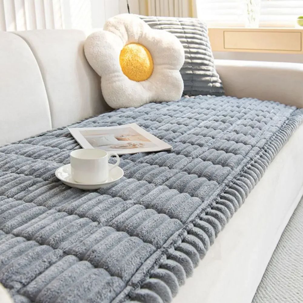 Plüsch-Sofabezug aus Polyester, rutschfest und gestreift, Möbelschutz und Sitzbezug für Sofas in verschiedenen Größen, Wohnzimmer | Sansoti