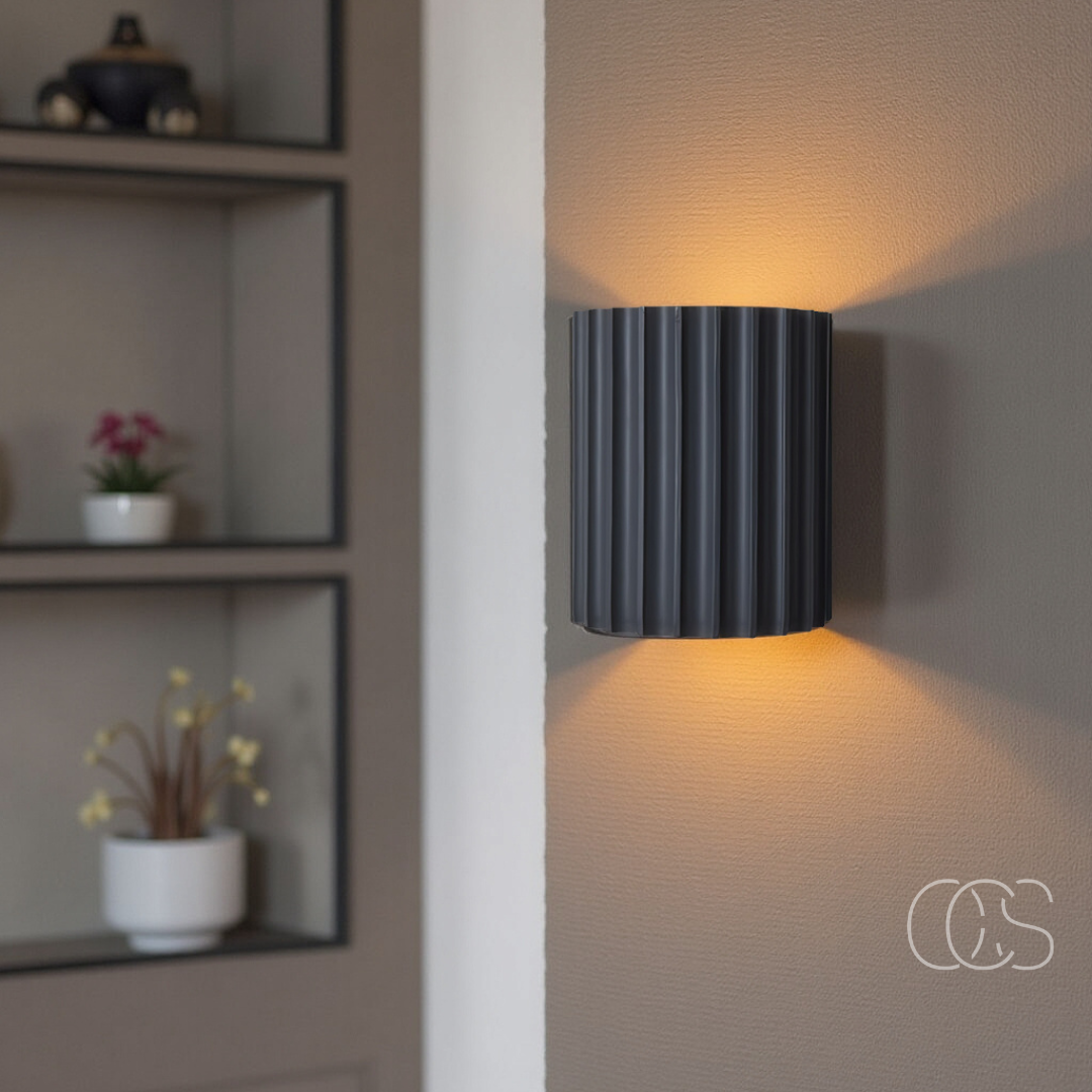 LED Wandlamp met Geribbeld Reliëf Bidirectioneel Licht Dimbaar Kunsthars 14x8x16,5cm Hal Slaapkamer Woonkamer | Sansoti
