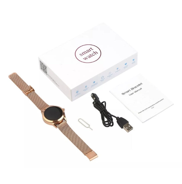 Damski smartwatch z pulsometrem i monitorowaniem ciśnienia krwi – stylowy zegarek z wymiennymi paskami | Sansoti