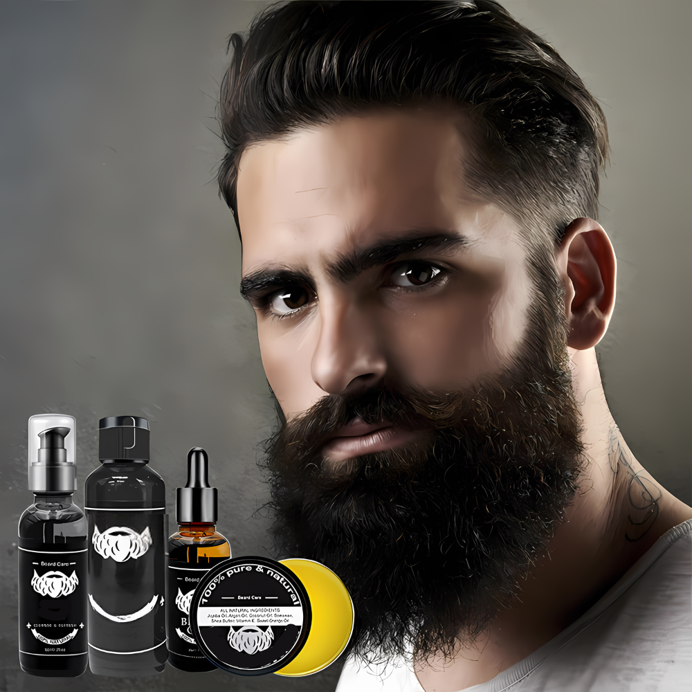 Complete Baardverzorgingsset voor Mannen met Baardborstel, Olie, Conditioner en Dermaroller | Sansoti