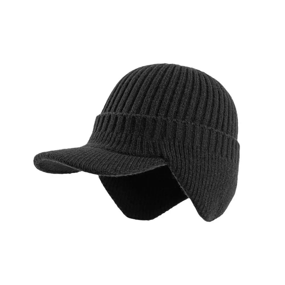 Knitted Winter Hat with Earmuffs for Men Soft Lined Interior Warm Headwear with Visor Winter | Sansoti