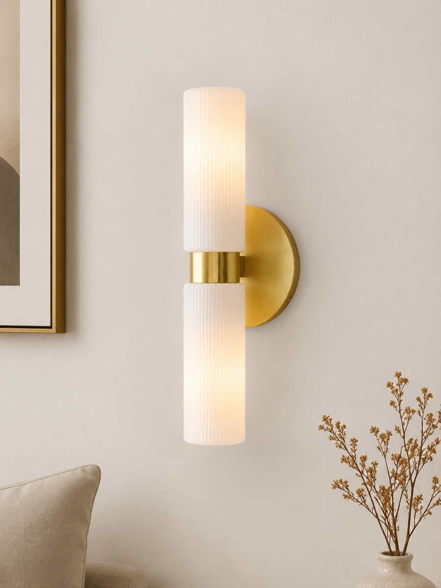 Wandlamp met dubbele geribbelde glazen buizen – hedendaagse wandverlichting voor hal en entree | Sansoti