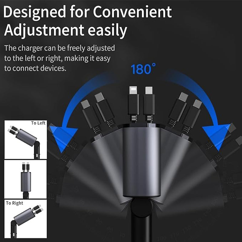 Auto Snellader Intrekbare Kabel 4-in-1 Type-C Lightning Micro-USB Sigarettenaansteker Oplader 12V 24V Auto | Sansoti