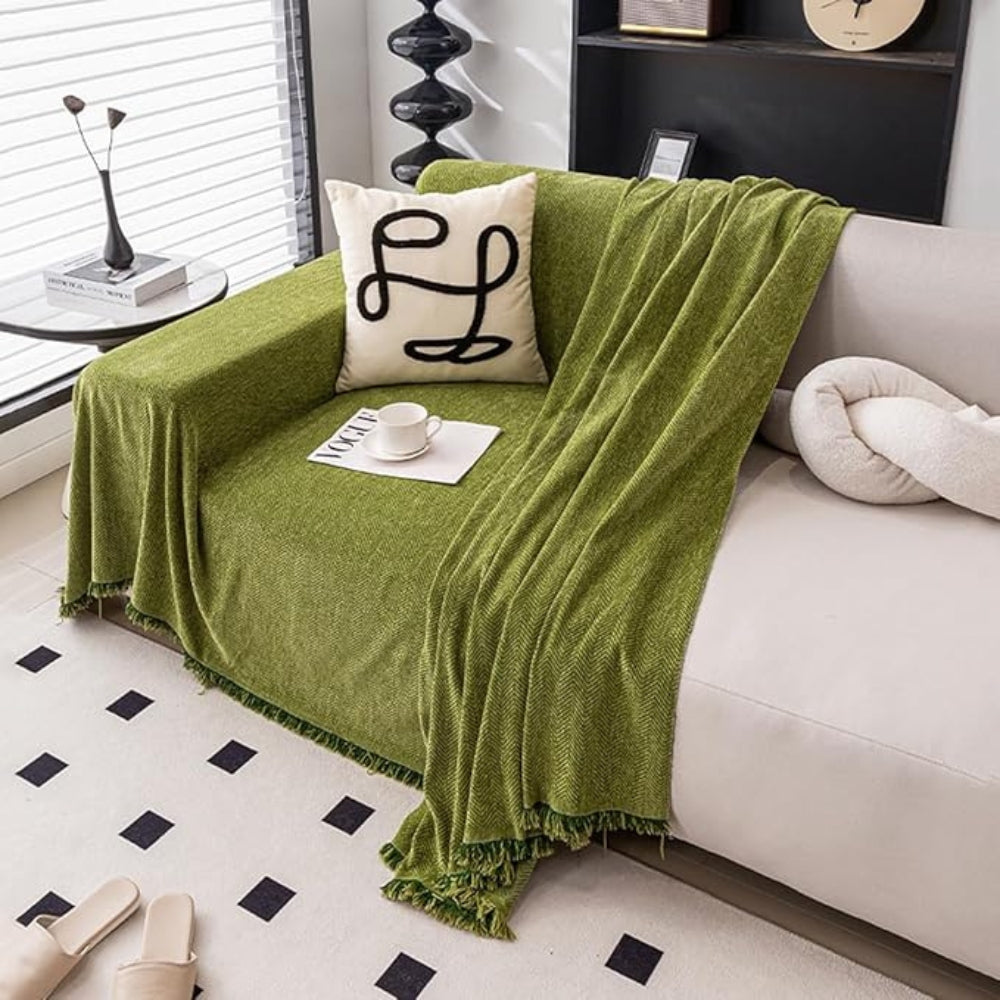 Chenille Bankhoes met Kwastjes – Stijlvolle Bescherming voor Bank en Fauteuil – Wasbaar & Waterdicht | Sansoti