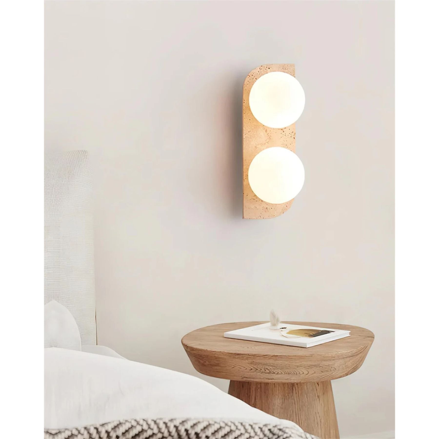 Wandleuchte Travertin G9 Glas Holz Beige Wohnzimmer Flur Badezimmer Minimalistische Wandleuchte Stimmungslicht Natürliches Design | Restfield