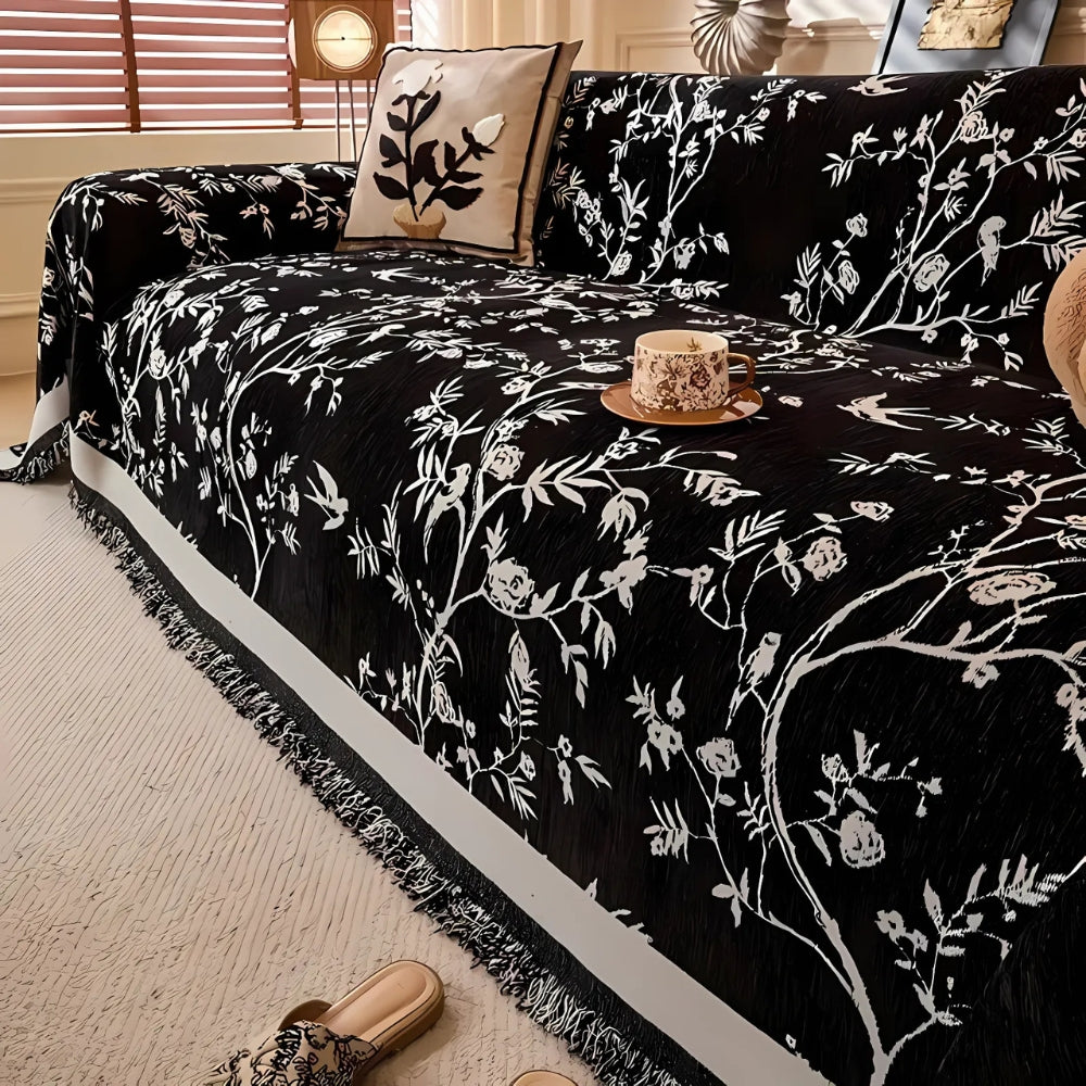Premium Chenille Bankdeken met Bloemdessin en Kwastjes – Comfortabele Sofahoes voor Woonkamer en Lounge | Sansoti