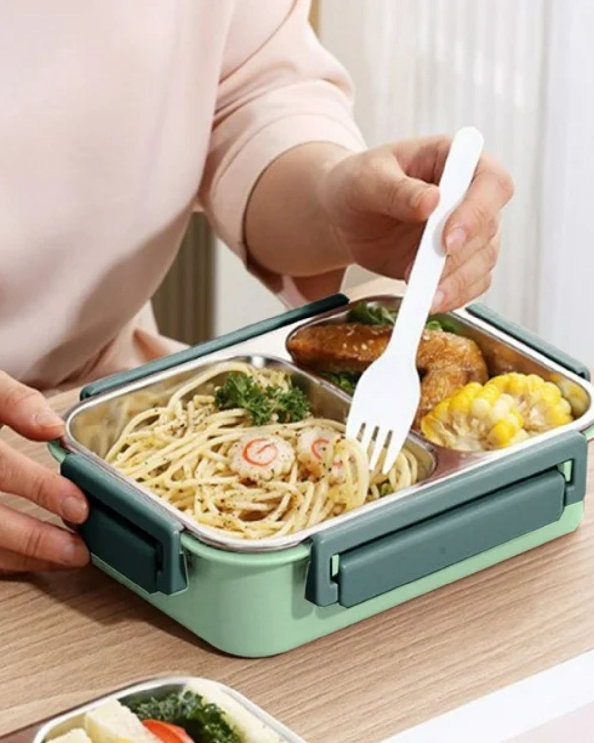 Geïsoleerde Lunchbox met Compartimenten - Warmhoudbakje voor Onderweg Groen Rood Blauw 2 of 3 Vakken - Premium Maaltijdcontainer Werk School Picknick | Sansoti