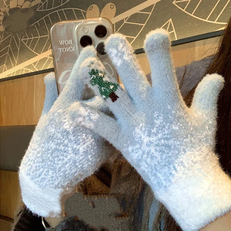 Convertible Knitted Fingerless Gloves Fleece-Lined Winter Mittens Warm Festive Women Men | Sansoti