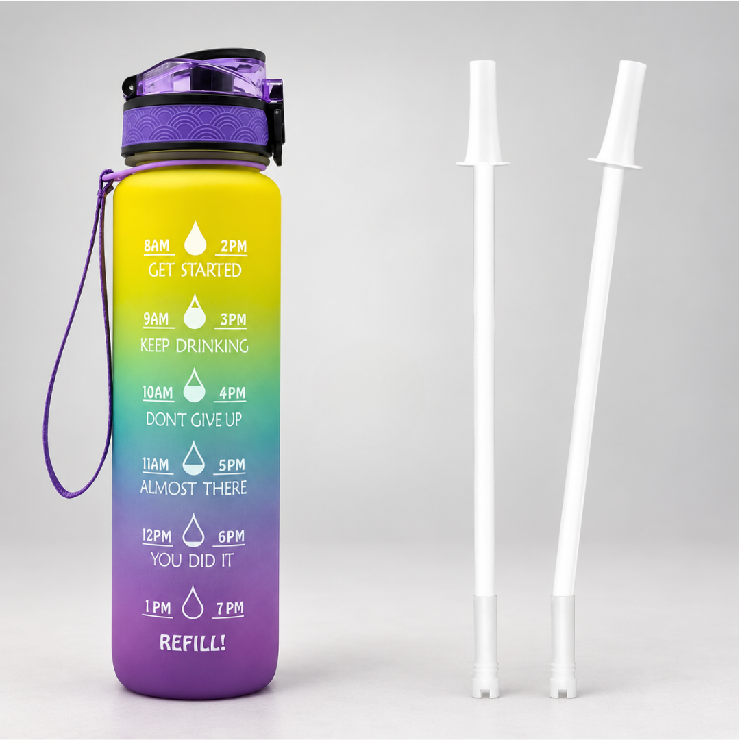 Trinkflasche mit Zeitmarkierungen 1000ml, Motivation zur Flüssigkeitsaufnahme, BPA-frei, Sport, Fitness, Flüssigkeitsversorgung, Zeitplan, täglich | Sansoti