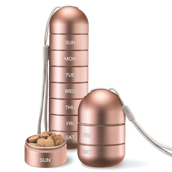 Pillendoos Aluminium 7 Dagen Weekbox Reis Medicijnen Organizer Waterdicht Draaivak Supplement Pillendispenser | Sansoti