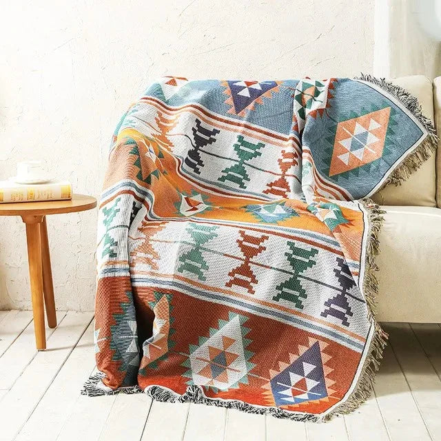 Überwurfdecke Jacquard Gewebt Fransen Bunt Baumwolle Polyester Warm Weich | Restfield
