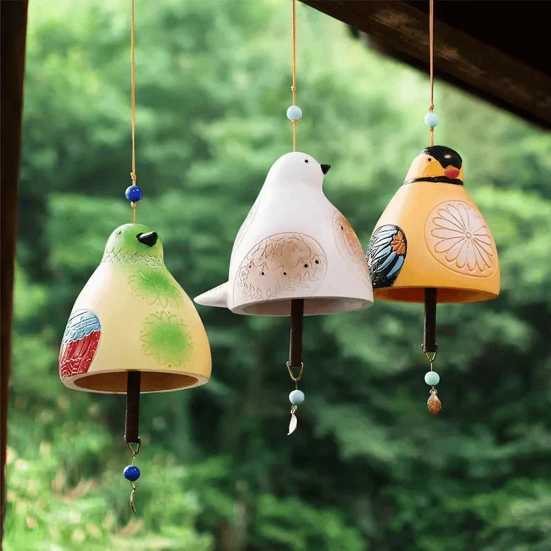 Hand-Painted Bird Clock Wind Chime Made of Resin for Garden and Balcony 6 Nature-Themed Designs with Cord Decoration | Sansoti