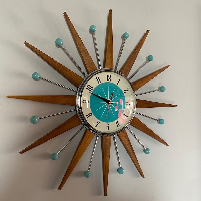 Handmade Wall Clock 40x40 cm Retro Living Room Silent Movement Radiating Design Decorative Battery-Powered Modern | Sansoti