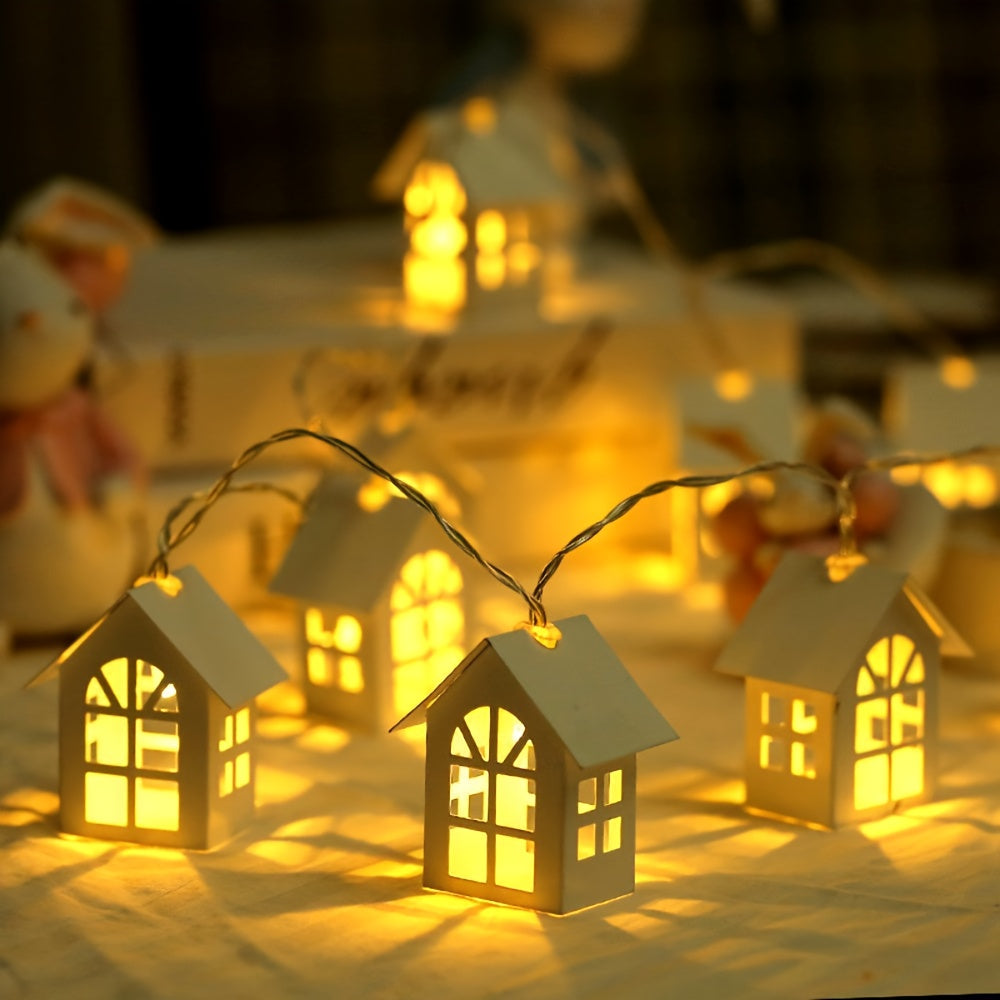 Verlichte Decoratie Huisjes LED Slinger 200cm Kerst Wintersfeer Warm Licht Batterij Sfeervol Kerstdecoratie | Sansoti