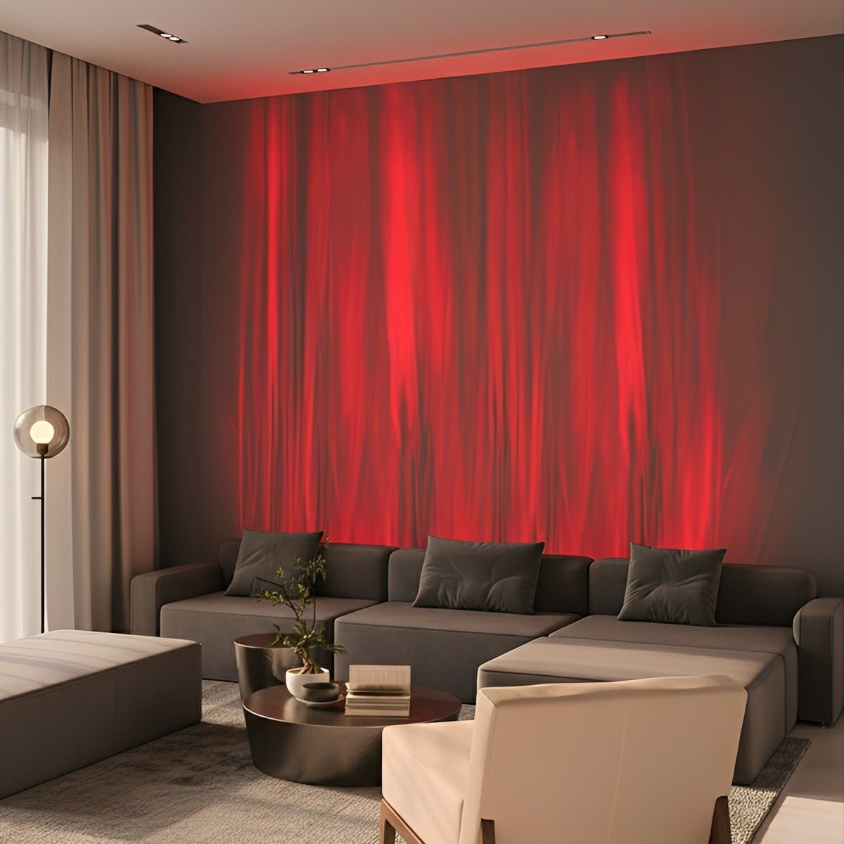 Wandlamp LED 3D Vlameffect Aluminium Zwart Woonkamer Bar RGBW Sfeerlamp Wandwasser Lichteffect | Sansoti