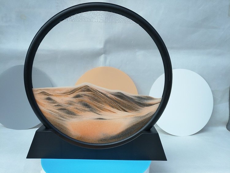 3D Zandkunst Schilderij met Stromend Zandeffect – Decoratief Glazen Kunstobject – Bewegende Zandpatronen in Glas – Rustgevende Bureaudecoratie | Sansoti