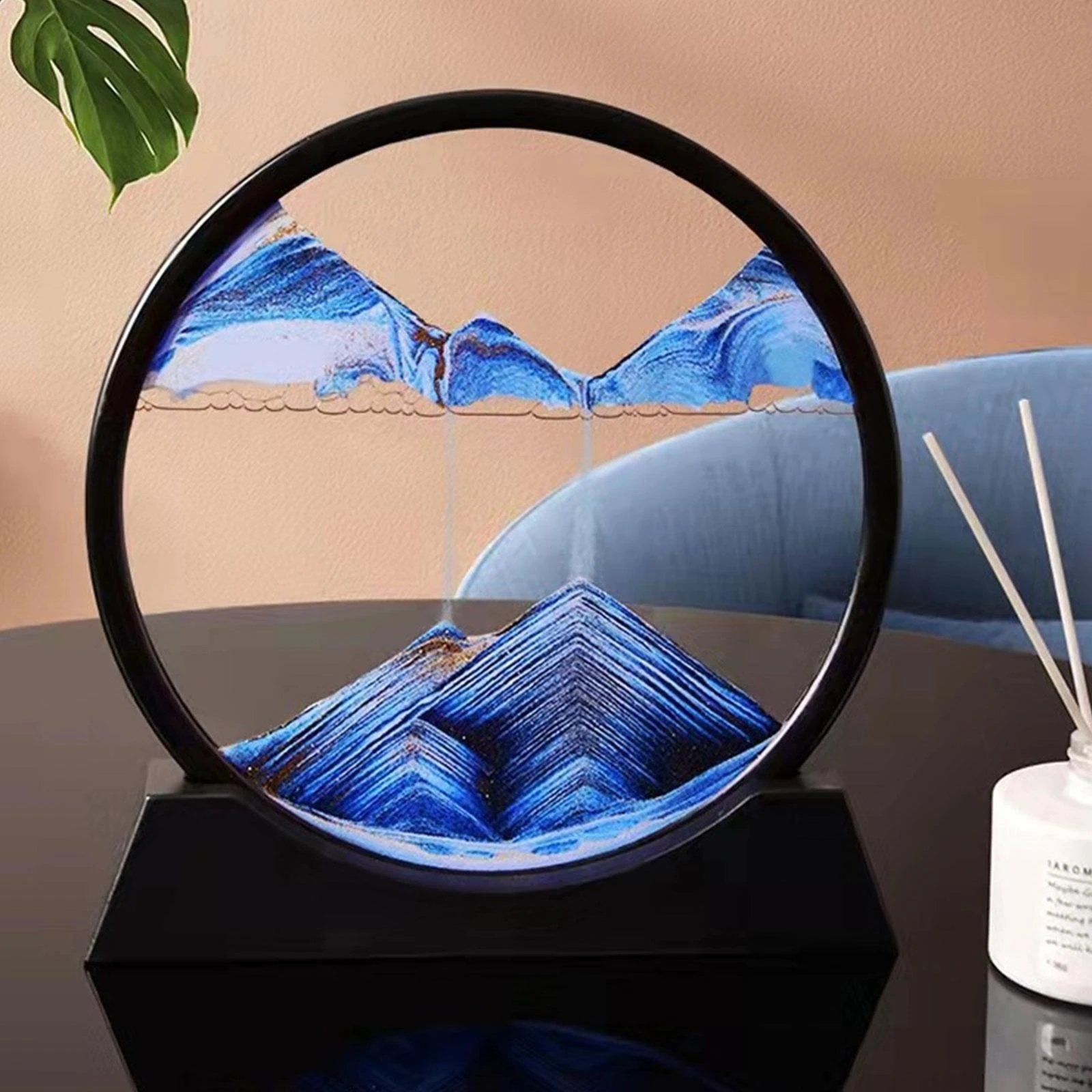 3D Zandkunst Schilderij met Stromend Zandeffect – Decoratief Glazen Kunstobject – Bewegende Zandpatronen in Glas – Rustgevende Bureaudecoratie | Sansoti
