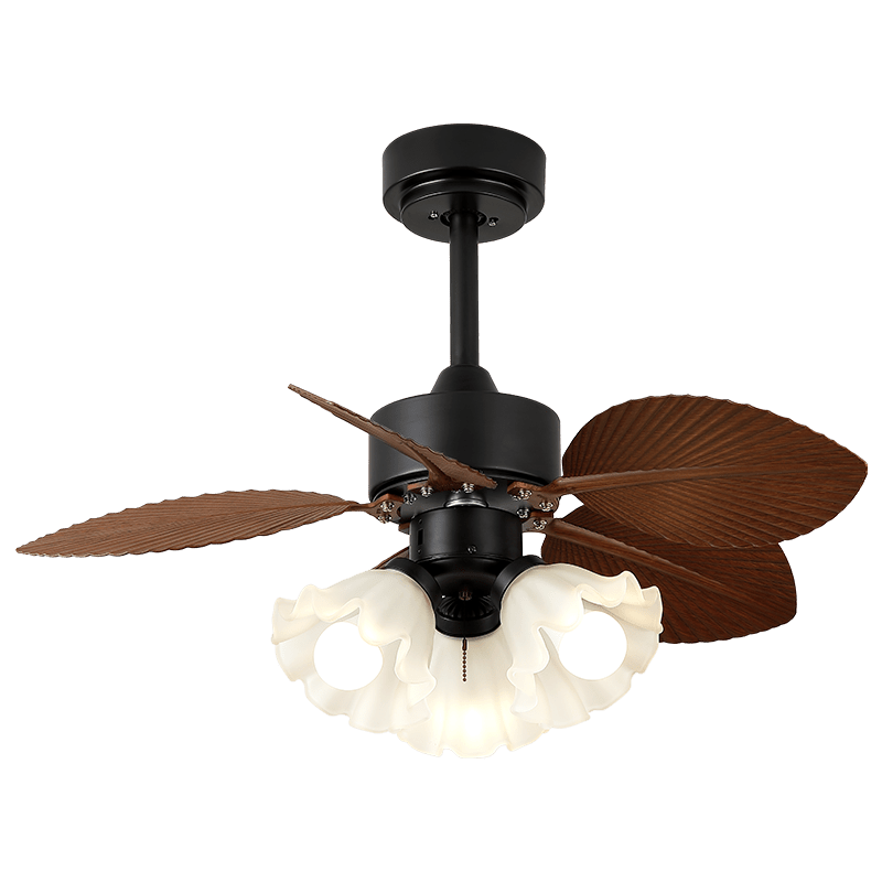 Ventilateur de plafond vintage avec éclairage bois diamètre 80 cm pales en ABS télécommande 6 vitesses moteur cuivre | Sansoti