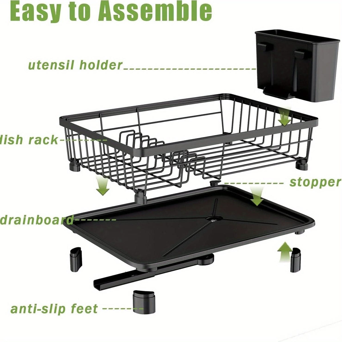 Abtropfgestell aus Metall mit Besteckhalter, schwarz-weiß, Küchenorganizer, Geschirrtrockner, kompaktes Design, Abtropfgestell | Sansoti