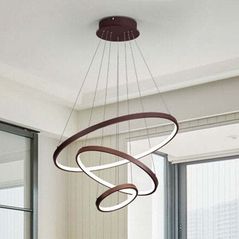 LED Pendant Light Metal Three Rings Adjustable Gold White Black Living Room Dining Room Bedroom Modern Design | Sansoti