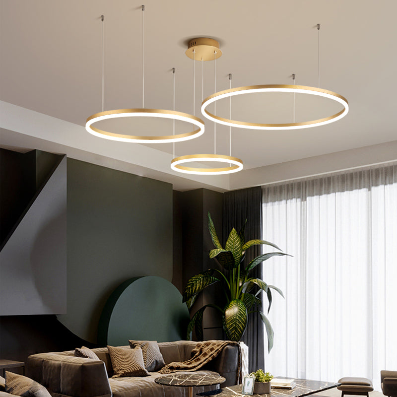 Modern Circular Pendant Light Metal LED Dimmable Black Gold Brown Living Room Dining Room Bedroom Adjustable | Sansoti