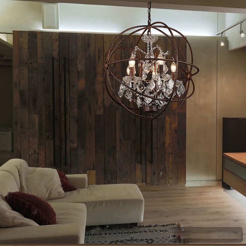 Pendant Light Metal Crystal 4 Lights Black Rust Vintage Ambient Light Living Room Dining Room Bedroom Retro Design | Sansoti