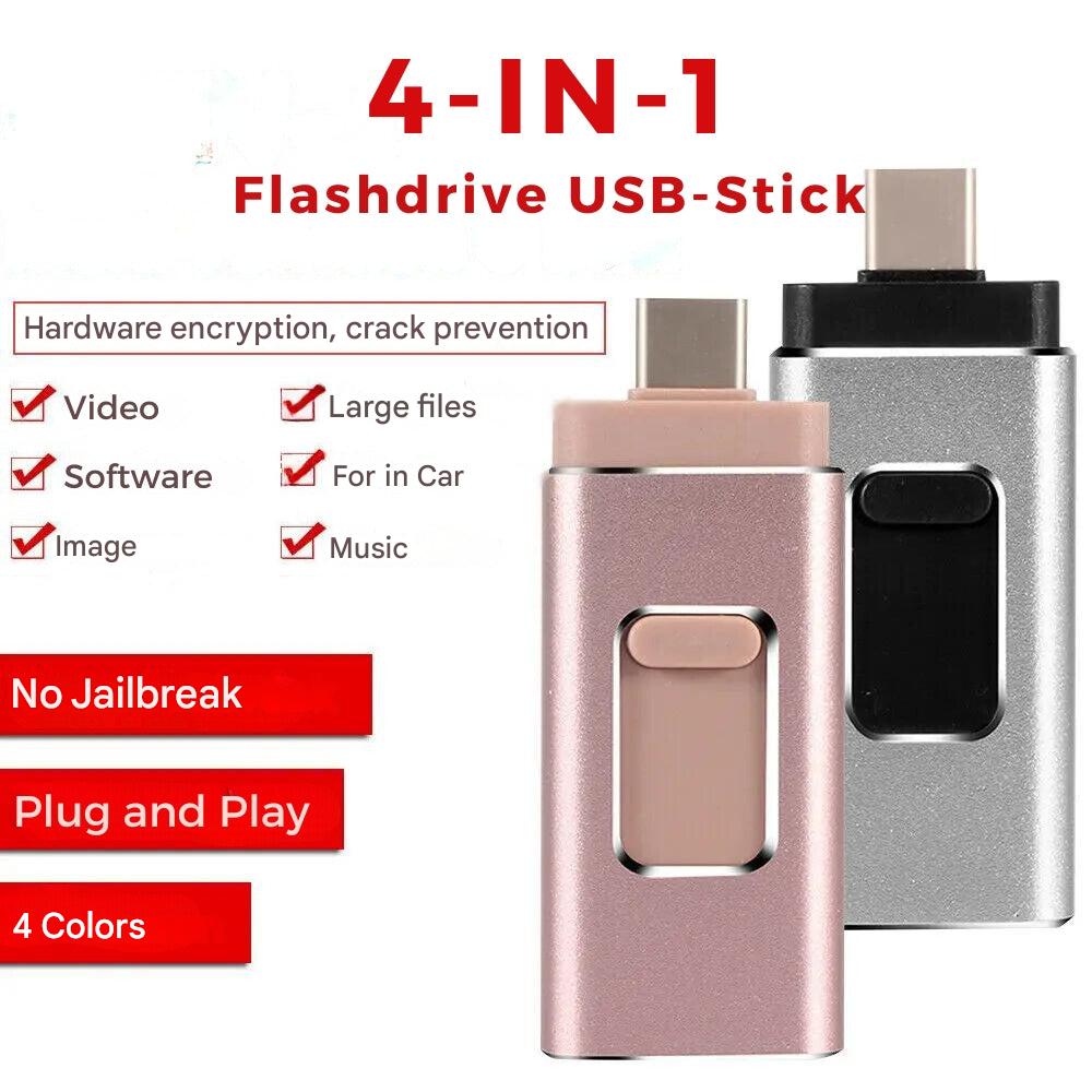 Clé USB 4-en-1 universelle 16GB-1TB métal Lightning USB-C Micro-USB compatible Android iOS Windows macOS | Sansoti