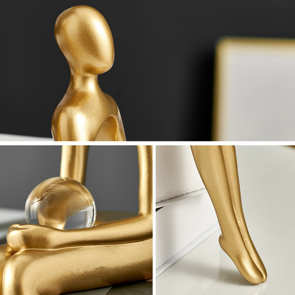 Zittende Abstracte Hars Sculptuur Figuur Modern Kunstobject Decoratief | Sansoti