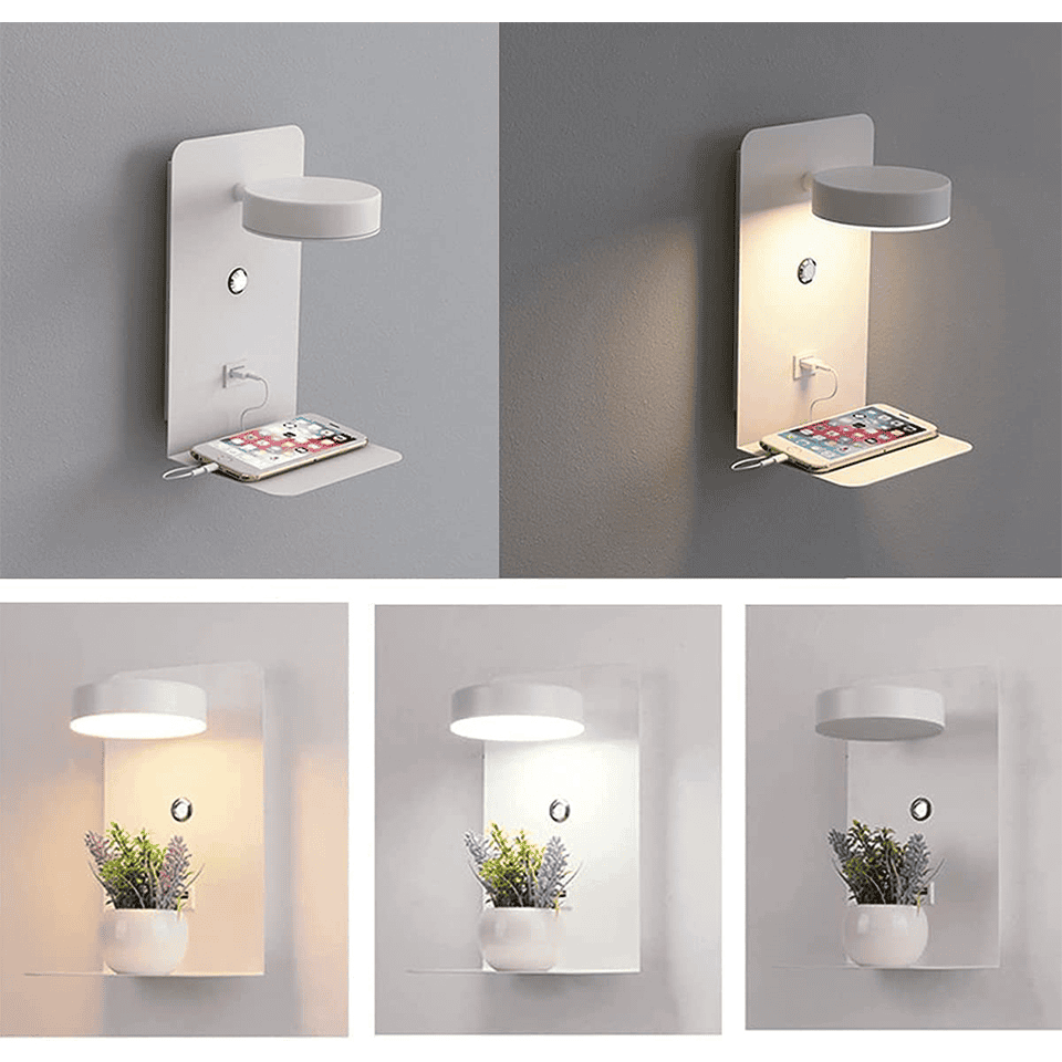 Moderne Wandlampe mit Ladeplatte und USB-Anschluss für Schlafzimmer Bettwandbeleuchtung mit warmem Stimmungslicht | Restfield