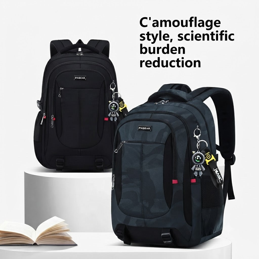 Schulrucksack M/L mit Laptopfach Schwarz Blau Camouflage Ergonomisch Komfortabel für den täglichen Gebrauch und die Schule | Sansoti
