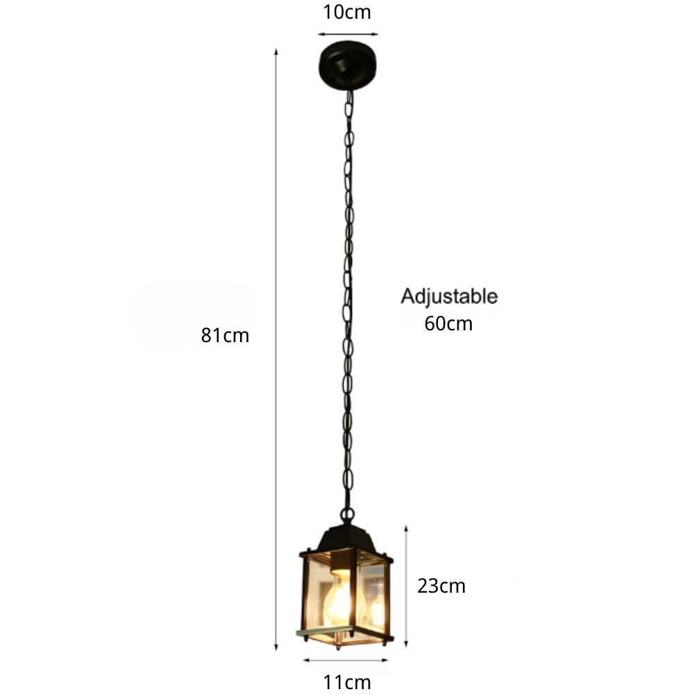Vierkante Buitenlamp Glas Zwart Aluminium Hangverlichting Tuin Balkon Terras Waterdicht Decoratief Veranda | Sansoti