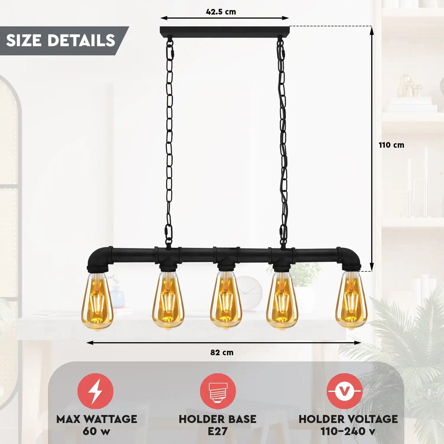 Suspension industrielle steampunk tuyau cuivre fer 110cm vintage plafonnier rétro