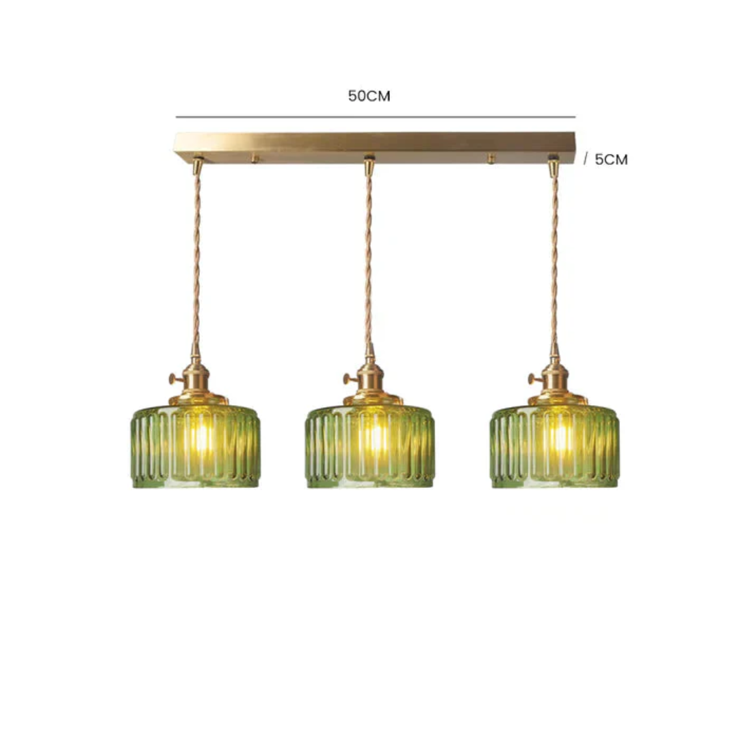 Quilivon Hanglamp Glas Messing Groen E27 Keuken Eettafel Retro Verlichting Geribbeld Glas Design | Sansoti