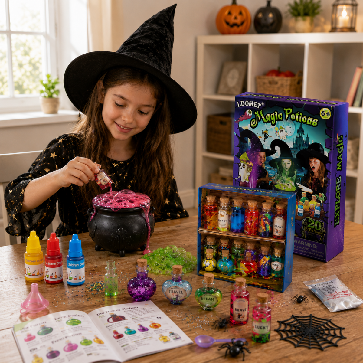 DIY Potions Lab for Children with 20 Bottles, Crystal Wands, Glow Stones, and Magical Toys | Sansoti