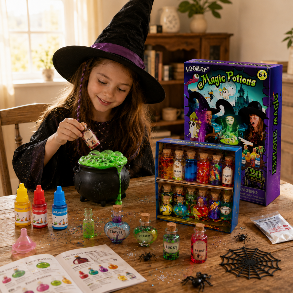 DIY Potions Lab for Children with 20 Bottles, Crystal Wands, Glow Stones, and Magical Toys | Sansoti