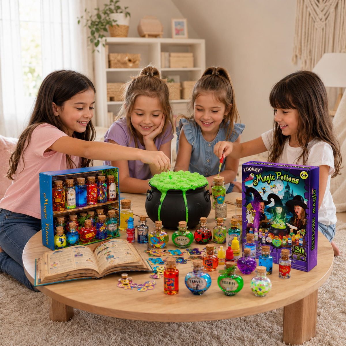 DIY Potions Lab for Children with 20 Bottles, Crystal Wands, Glow Stones, and Magical Toys | Sansoti